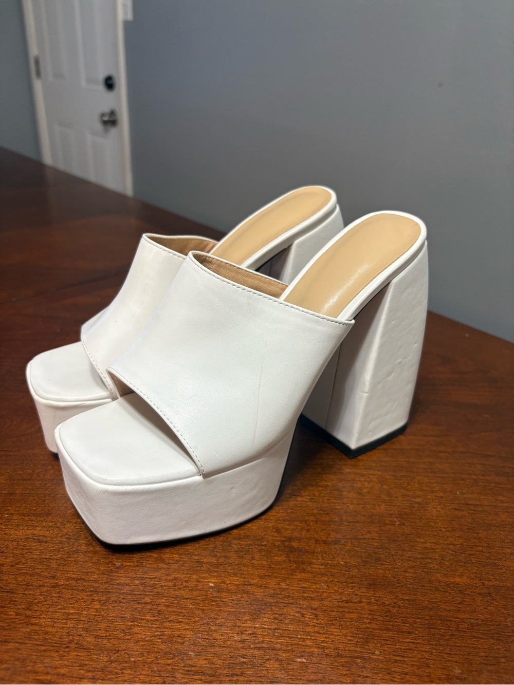 Women’s White Platform Mule Heels - Sleek Open Toe Slide